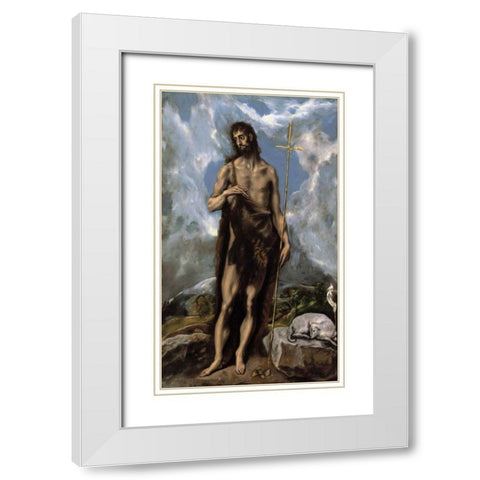 Saint John The Baptist White Modern Wood Framed Art Print with Double Matting by El Greco