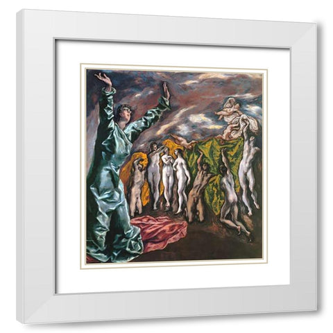 The Opening Of The Fifth Seal White Modern Wood Framed Art Print with Double Matting by Greco, El