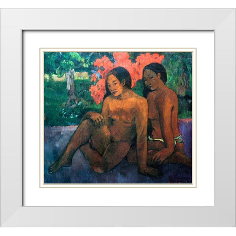 And The Gold Of Their Bodies White Modern Wood Framed Art Print with Double Matting by Gauguin, Paul