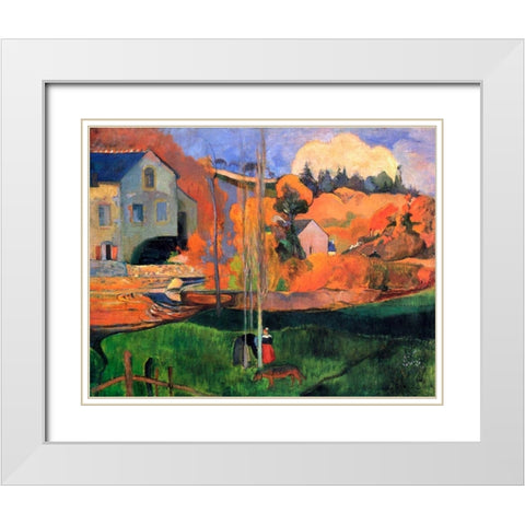 Britany Landscape White Modern Wood Framed Art Print with Double Matting by Gauguin, Paul