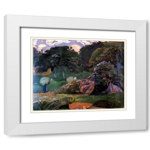 Brittany Landscape White Modern Wood Framed Art Print with Double Matting by Gauguin, Paul