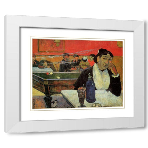 Cafe At Arles White Modern Wood Framed Art Print with Double Matting by Gauguin, Paul