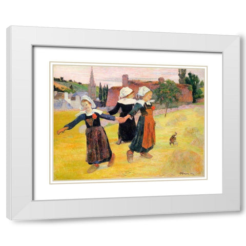 Dancing A Round In The Haystacks White Modern Wood Framed Art Print with Double Matting by Gauguin, Paul