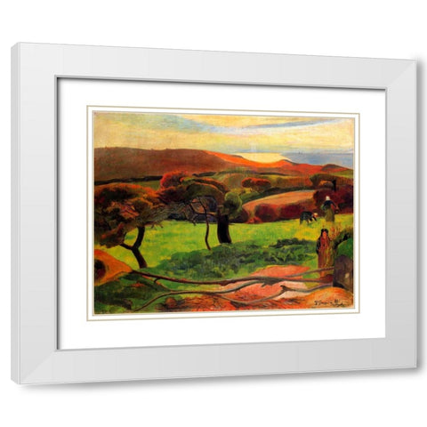 Fields By The Sea White Modern Wood Framed Art Print with Double Matting by Gauguin, Paul
