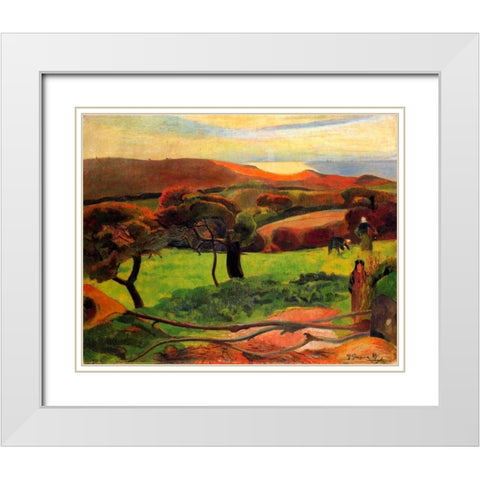 Fields By The Sea White Modern Wood Framed Art Print with Double Matting by Gauguin, Paul