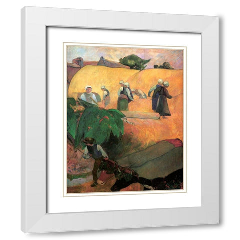 Haymaking In Brittany White Modern Wood Framed Art Print with Double Matting by Gauguin, Paul
