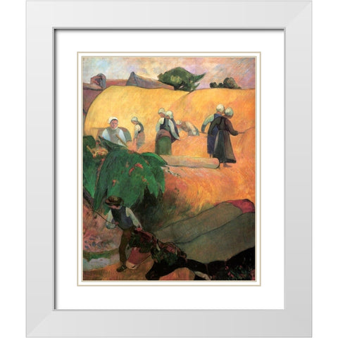 Haymaking In Brittany White Modern Wood Framed Art Print with Double Matting by Gauguin, Paul