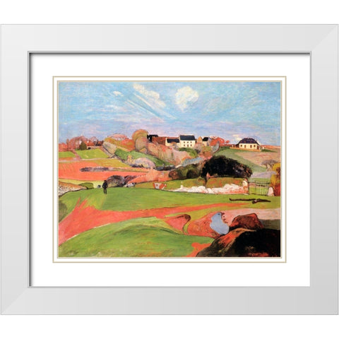 Landscape At Le Poulda White Modern Wood Framed Art Print with Double Matting by Gauguin, Paul