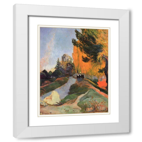 Les Alyscamps White Modern Wood Framed Art Print with Double Matting by Gauguin, Paul
