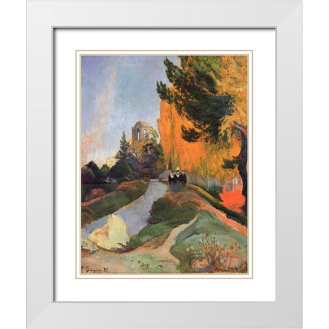 Les Alyscamps White Modern Wood Framed Art Print with Double Matting by Gauguin, Paul