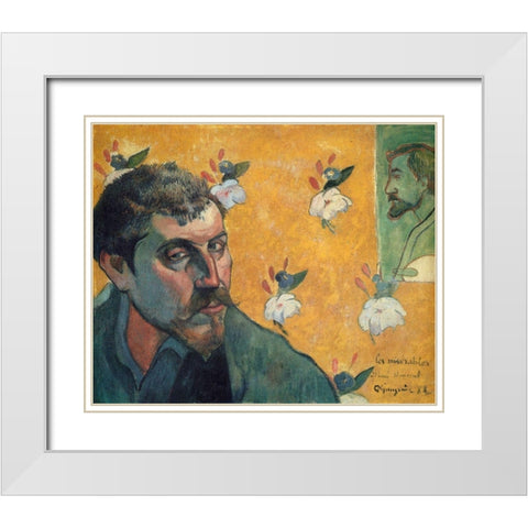 Self Portrait Les Miserables White Modern Wood Framed Art Print with Double Matting by Gauguin, Paul