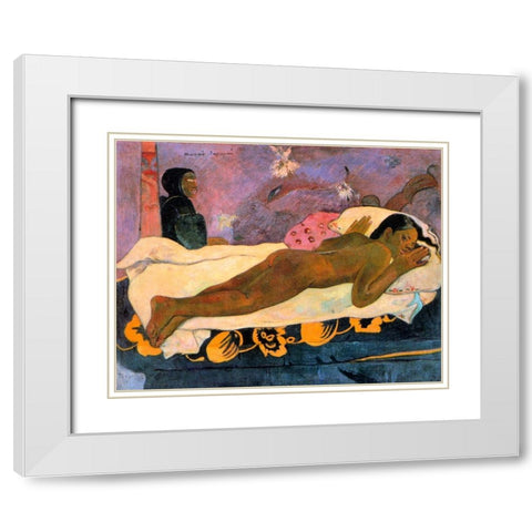 Spirit Of The Dead Watching White Modern Wood Framed Art Print with Double Matting by Gauguin, Paul