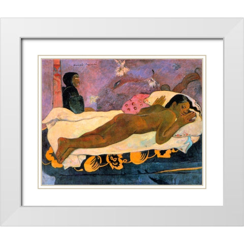 Spirit Of The Dead Watching White Modern Wood Framed Art Print with Double Matting by Gauguin, Paul