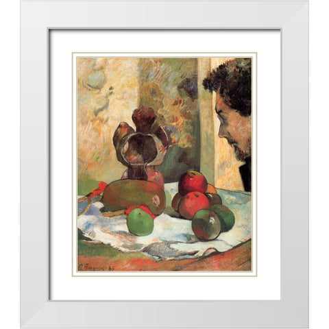 Still Life With Profile Of Charles Laval White Modern Wood Framed Art Print with Double Matting by Gauguin, Paul