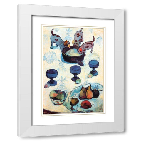 Still Life With Three Puppies White Modern Wood Framed Art Print with Double Matting by Gauguin, Paul