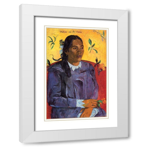 Woman With A Flower White Modern Wood Framed Art Print with Double Matting by Gauguin, Paul