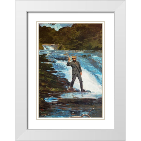 Fishing The Falls White Modern Wood Framed Art Print with Double Matting by Homer, Winslow
