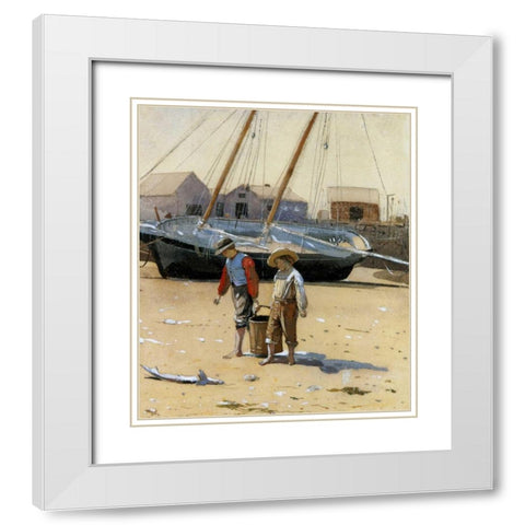 The Basket Of Clams 1873 White Modern Wood Framed Art Print with Double Matting by Homer, Winslow