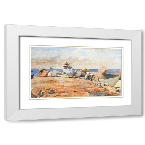 Three Boys On The Shore White Modern Wood Framed Art Print with Double Matting by Homer, Winslow