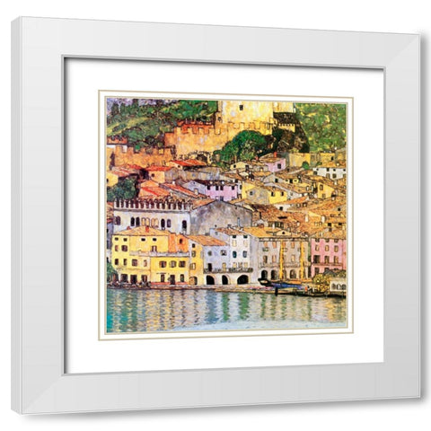 Malcesine On Lake Garda 1913 White Modern Wood Framed Art Print with Double Matting by Klimt, Gustav