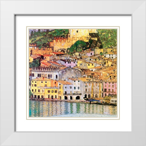 Malcesine On Lake Garda 1913 White Modern Wood Framed Art Print with Double Matting by Klimt, Gustav