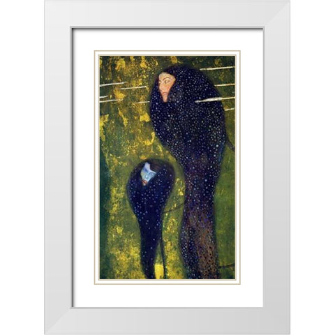 Mermaids 1899 White Modern Wood Framed Art Print with Double Matting by Klimt, Gustav