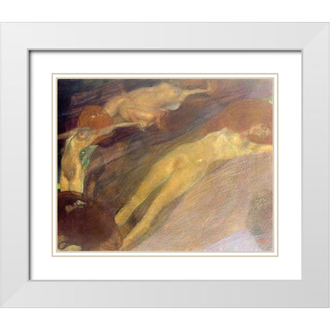 Moving Water 1898 White Modern Wood Framed Art Print with Double Matting by Klimt, Gustav