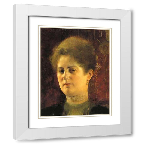 Portrait Of A Woman c. 1894 White Modern Wood Framed Art Print with Double Matting by Klimt, Gustav
