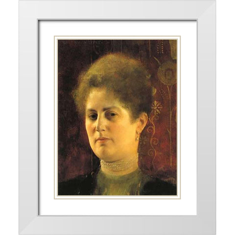 Portrait Of A Woman c. 1894 White Modern Wood Framed Art Print with Double Matting by Klimt, Gustav