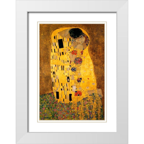 The Kiss - detail 1 White Modern Wood Framed Art Print with Double Matting by Klimt, Gustav
