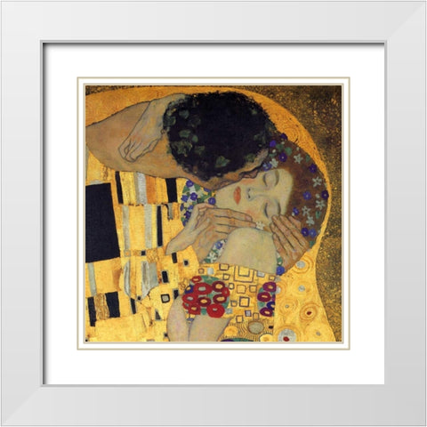 The Kiss - detail 3 White Modern Wood Framed Art Print with Double Matting by Klimt, Gustav