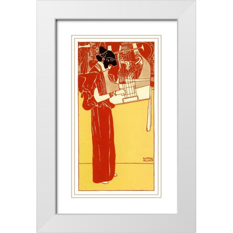 Vignette Of Music 1901 White Modern Wood Framed Art Print with Double Matting by Klimt, Gustav