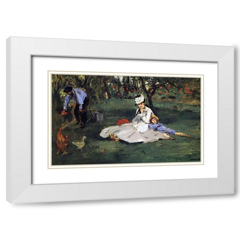 Monet Family in their Garden White Modern Wood Framed Art Print with Double Matting by Manet, Edouard