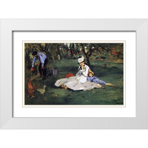 Monet Family in their Garden White Modern Wood Framed Art Print with Double Matting by Manet, Edouard