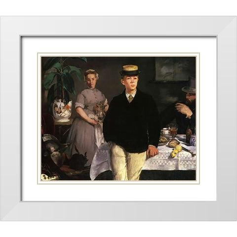 The Luncheon, 1868 White Modern Wood Framed Art Print with Double Matting by Manet, Edouard