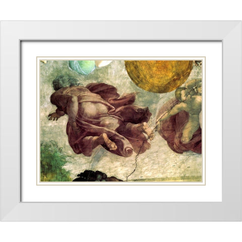 The Creation Of Heavenly Bodies God Creating The Moon And Sun Detail White Modern Wood Framed Art Print with Double Matting by Michelangelo