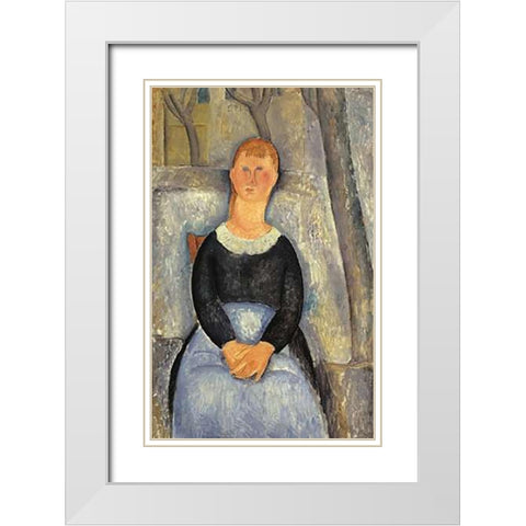 La Belle Epiciere 1 White Modern Wood Framed Art Print with Double Matting by Modigliani, Amedeo
