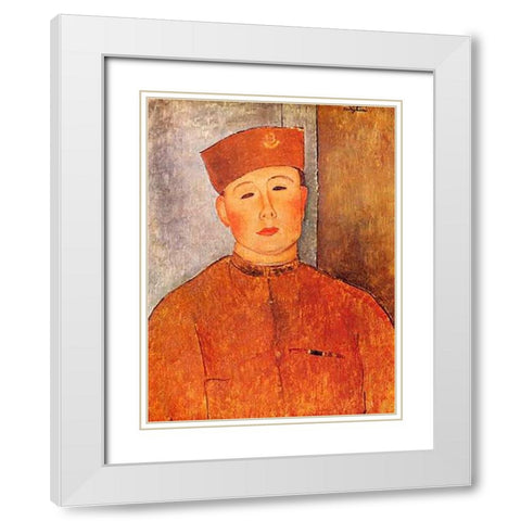Le Zouave White Modern Wood Framed Art Print with Double Matting by Modigliani, Amedeo