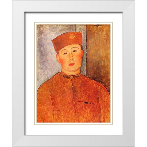 Le Zouave White Modern Wood Framed Art Print with Double Matting by Modigliani, Amedeo