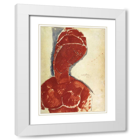Portrait In Red White Modern Wood Framed Art Print with Double Matting by Modigliani, Amedeo
