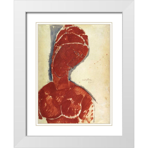 Portrait In Red White Modern Wood Framed Art Print with Double Matting by Modigliani, Amedeo