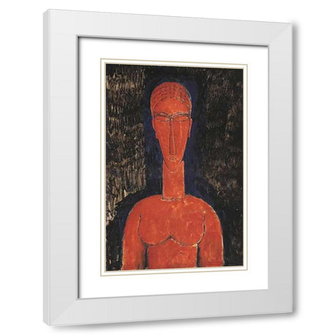 Red Bust White Modern Wood Framed Art Print with Double Matting by Modigliani, Amedeo