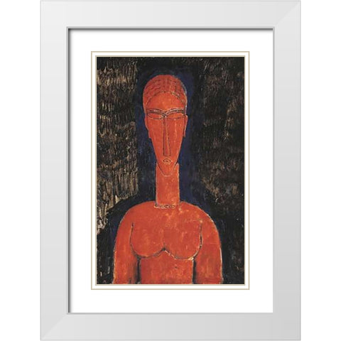Red Bust White Modern Wood Framed Art Print with Double Matting by Modigliani, Amedeo