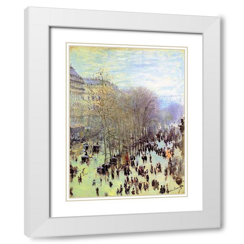 Boulevard des Capucines, 1873 White Modern Wood Framed Art Print with Double Matting by Monet, Claude