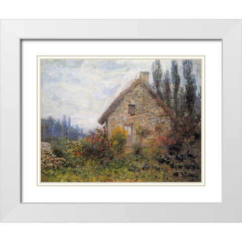 Cottage 1879 White Modern Wood Framed Art Print with Double Matting by Monet, Claude