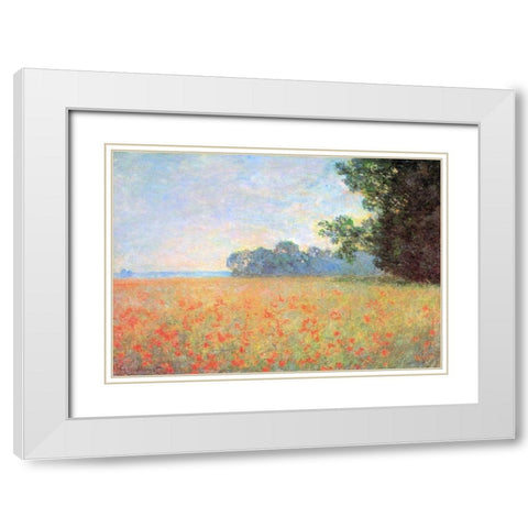 Field Of Oats With Poppies 1890 White Modern Wood Framed Art Print with Double Matting by Monet, Claude