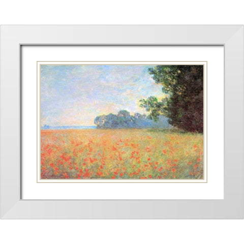 Field Of Oats With Poppies 1890 White Modern Wood Framed Art Print with Double Matting by Monet, Claude