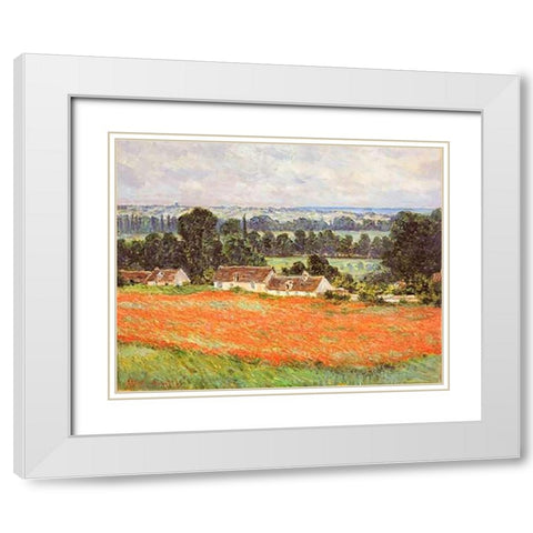 Field Of Poppies Giverny White Modern Wood Framed Art Print with Double Matting by Monet, Claude