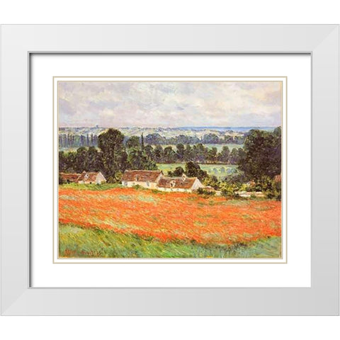 Field Of Poppies Giverny White Modern Wood Framed Art Print with Double Matting by Monet, Claude