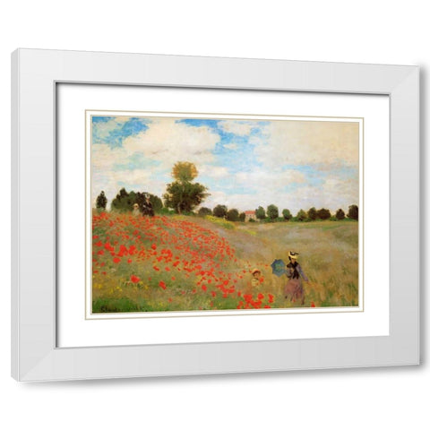 Field Of Poppies - Les Coquelicots 1873 White Modern Wood Framed Art Print with Double Matting by Monet, Claude